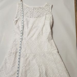 White House Black Market, White dress, lace overlay, drop waist.